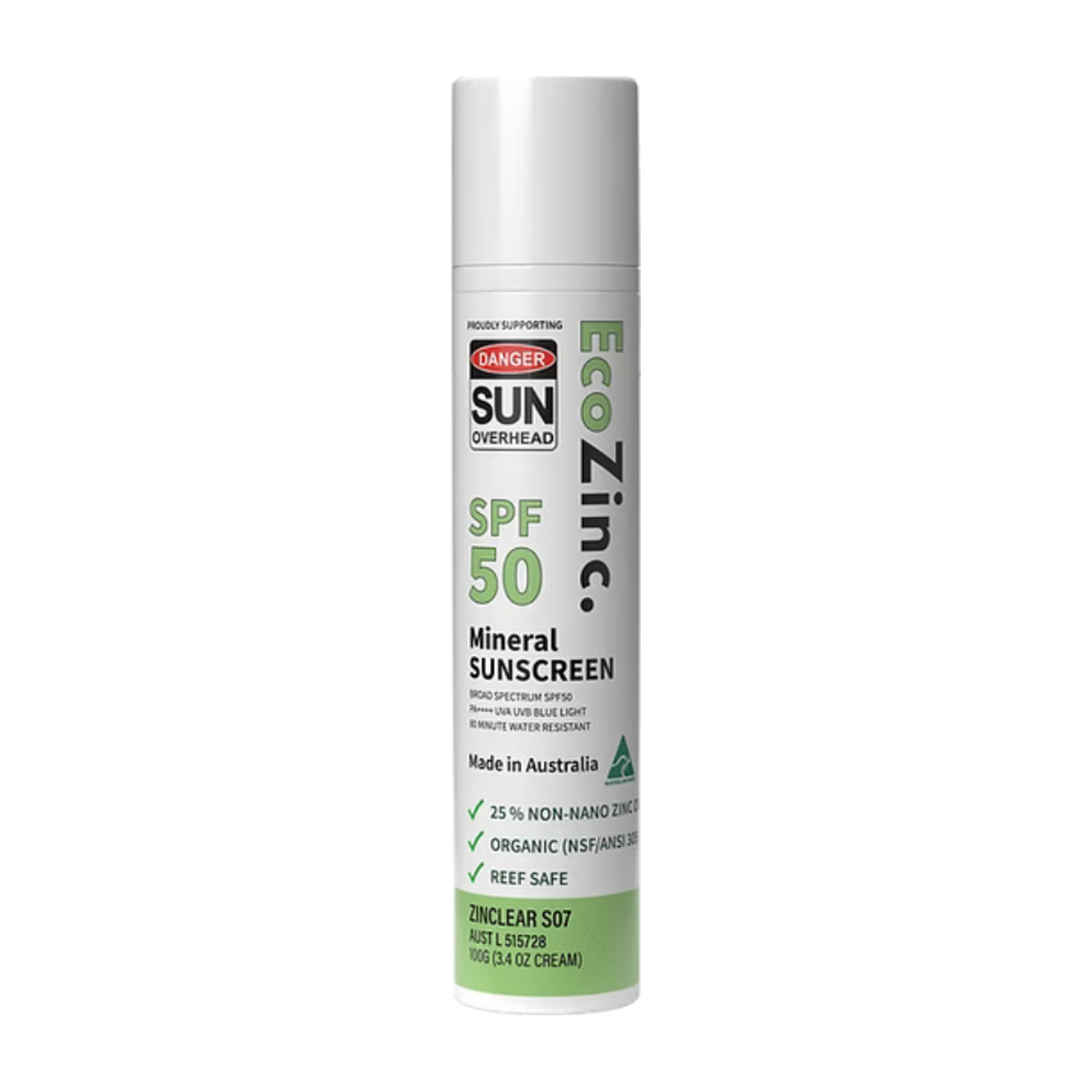 Clear SPF50 Zinc Sunscreen 100g Tube | EcoZinc