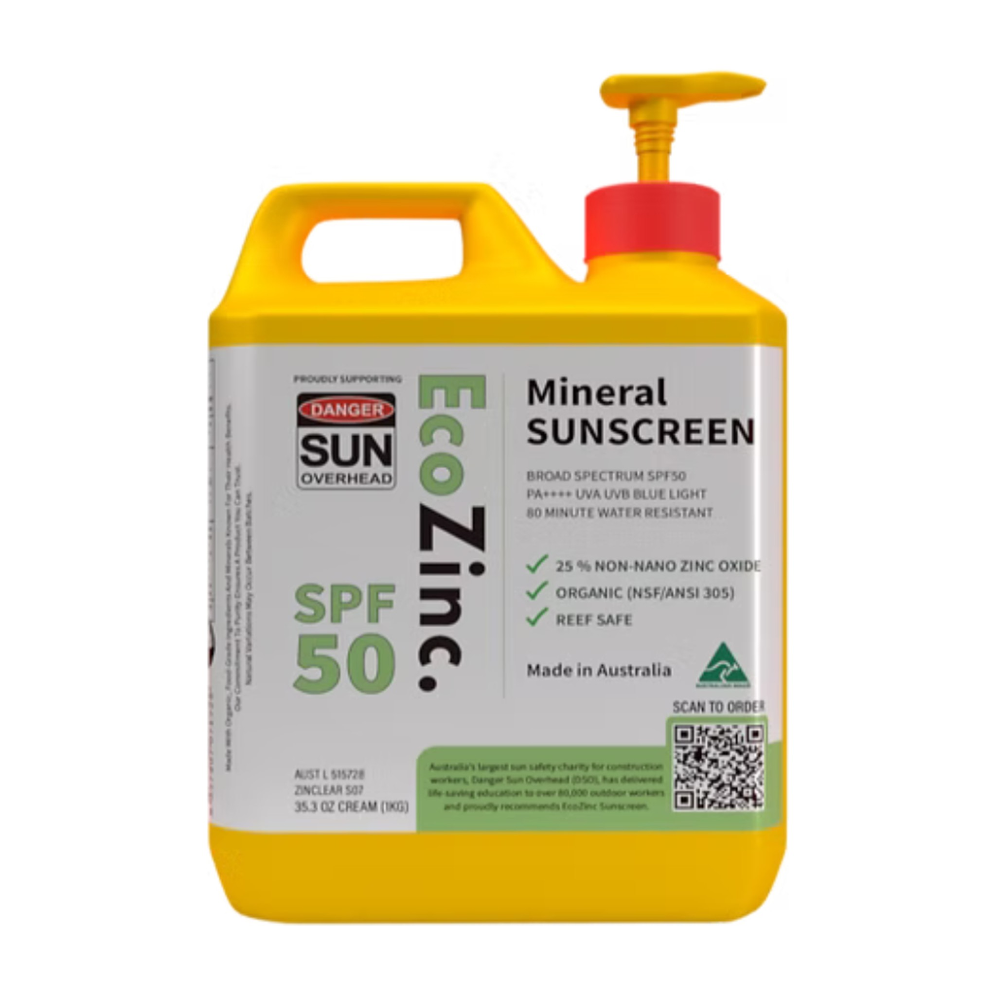 Clear SPF50 Zinc Sunscreen, 1kg Bulk Pump | EcoZinc