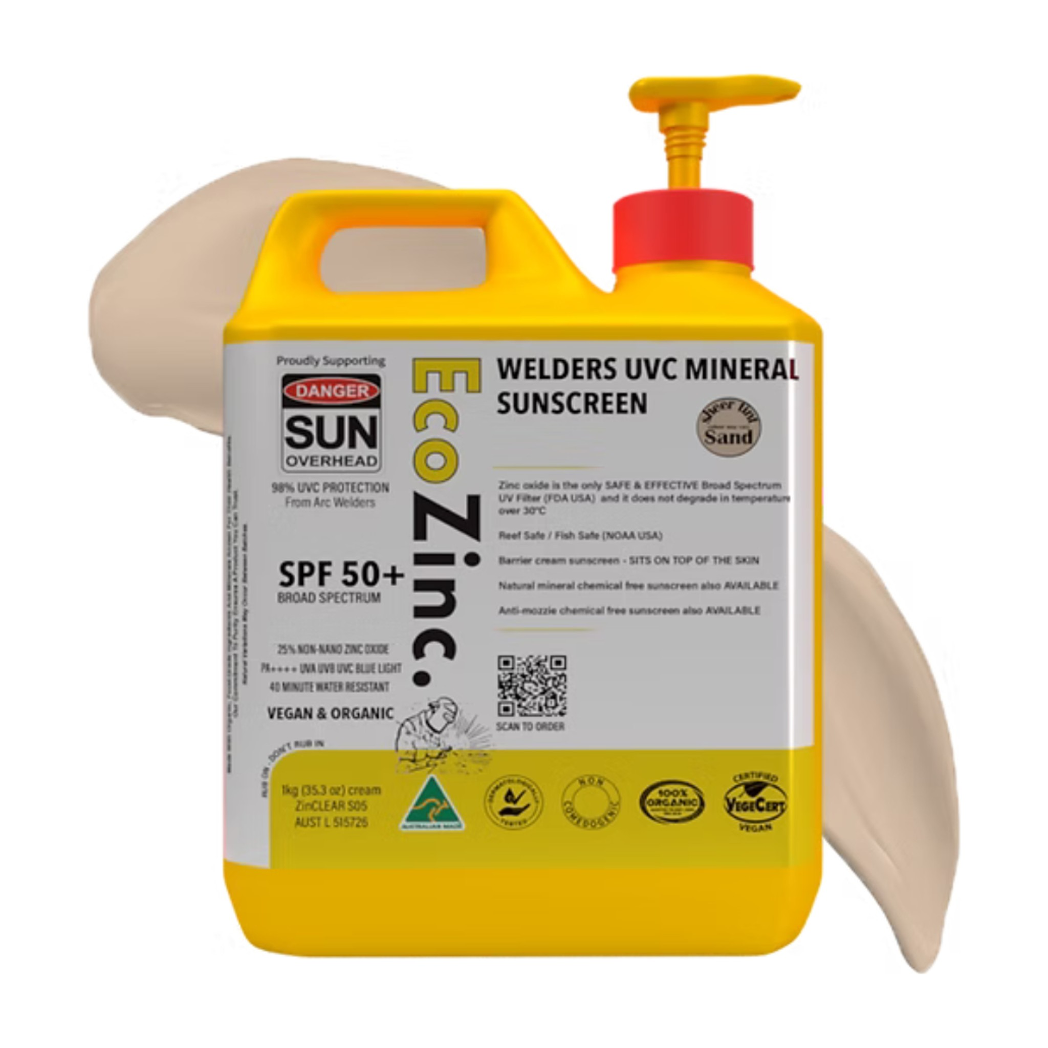 日焼け止め１ｋｇ　ecozinc SPF50 PA＋＋＋＋ Welders Tinted SPF50+ Sunscreen, 1kg Pump | EcoZinc