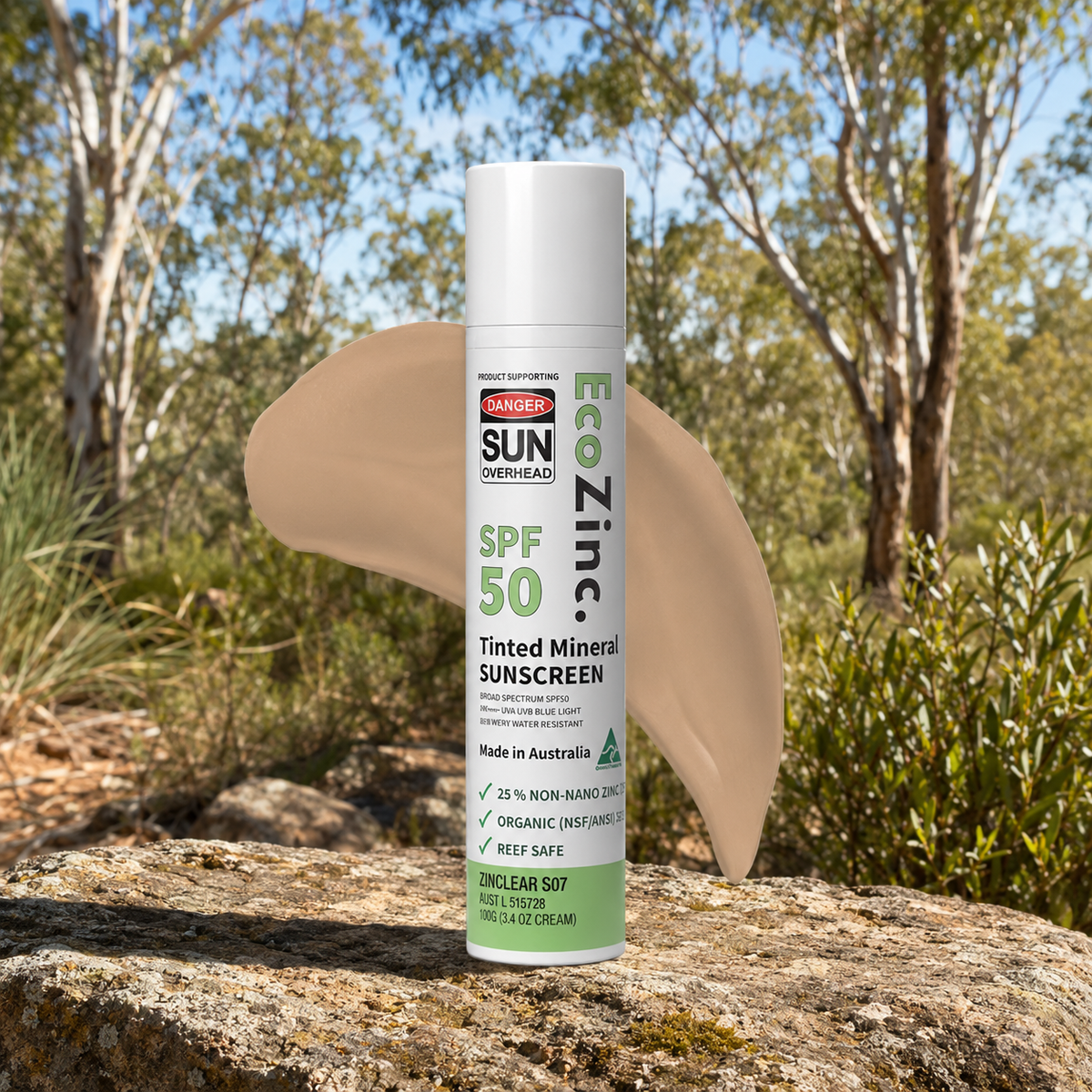 100g tube of EcoZinc tinted SPF50 mineral sunscreen
