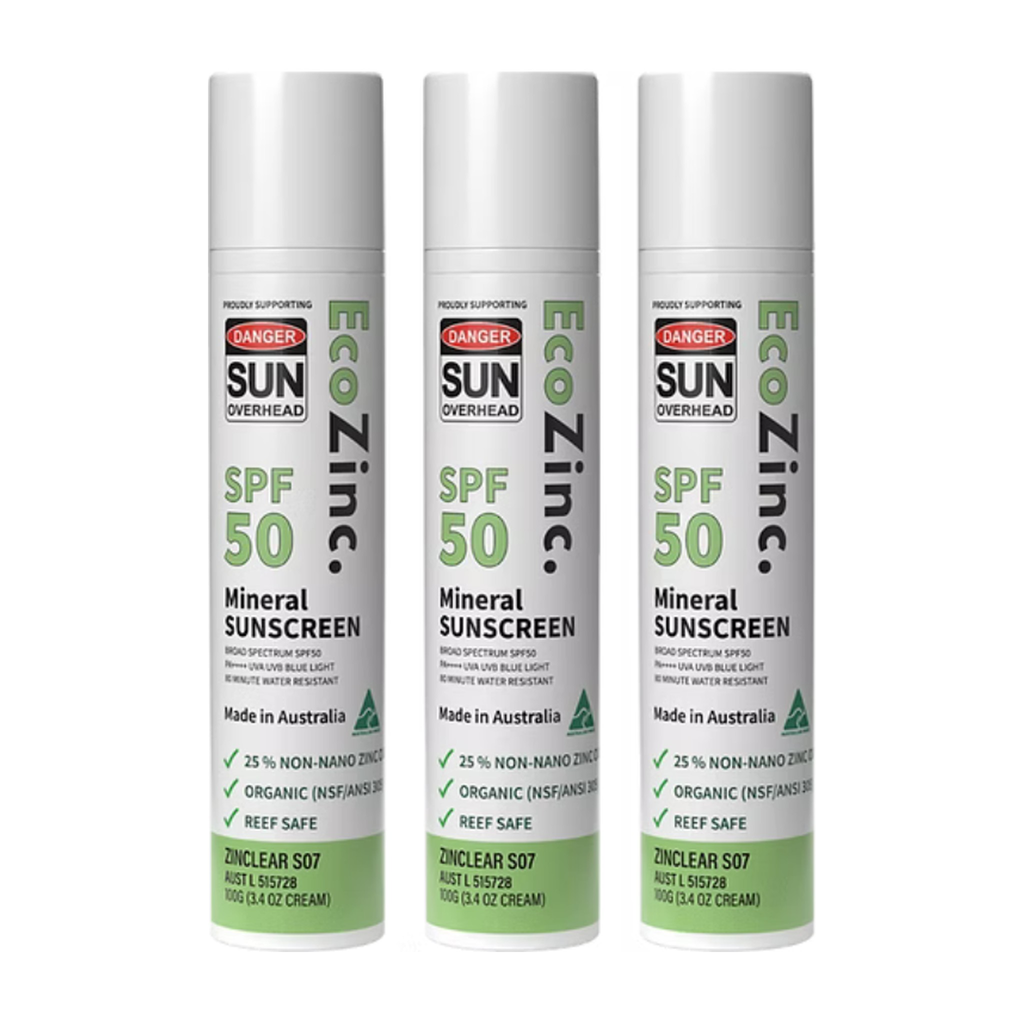 EcoZinc Clear SPF50 mineral sunscreen value pack, 3 x 100g