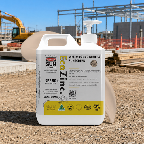 1kg pump of EcoZinc Welders tinted SPF50+ mineral sunscreen