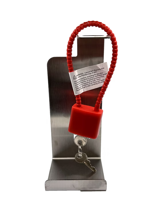 Wall-mount bracket holding a 1kg EcoZinc sunscreen pump