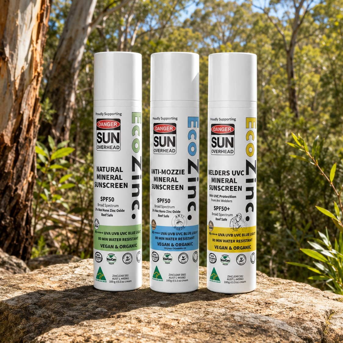 EcoZinc SPF50 mineral sunscreen variety pack of three 100g tubes