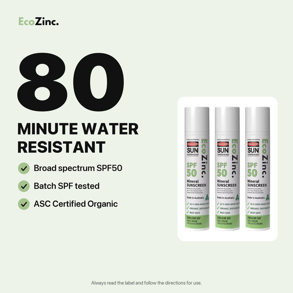 EcoZinc Clear SPF50 value pack is 80-minute water resistant