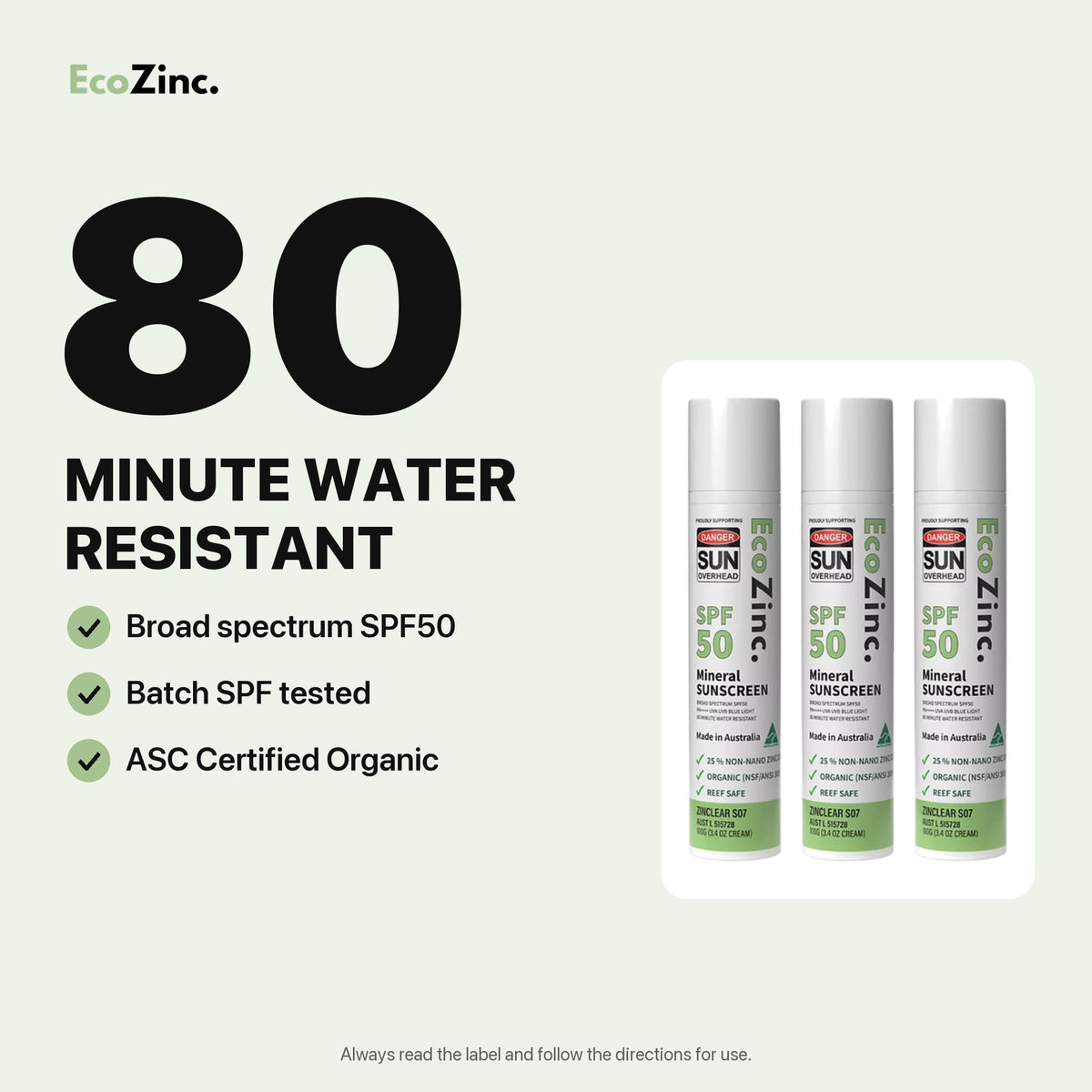EcoZinc Clear SPF50 value pack is 80-minute water resistant